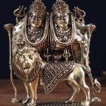 Brass Superfine Intricate Kaila Devi Chamunda Mata on Lion Idol 4.5" | Divine Protector | Destroyer of Evil | Handcrafted Pure Brass | Sacred Centerpiece for Home & Temple